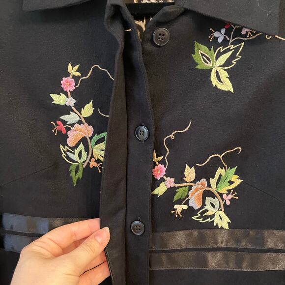 Anna Bui Gallery Floral Embroidered Coat Womens XS Black Suede Evening Formal - Picture 10 of 16
